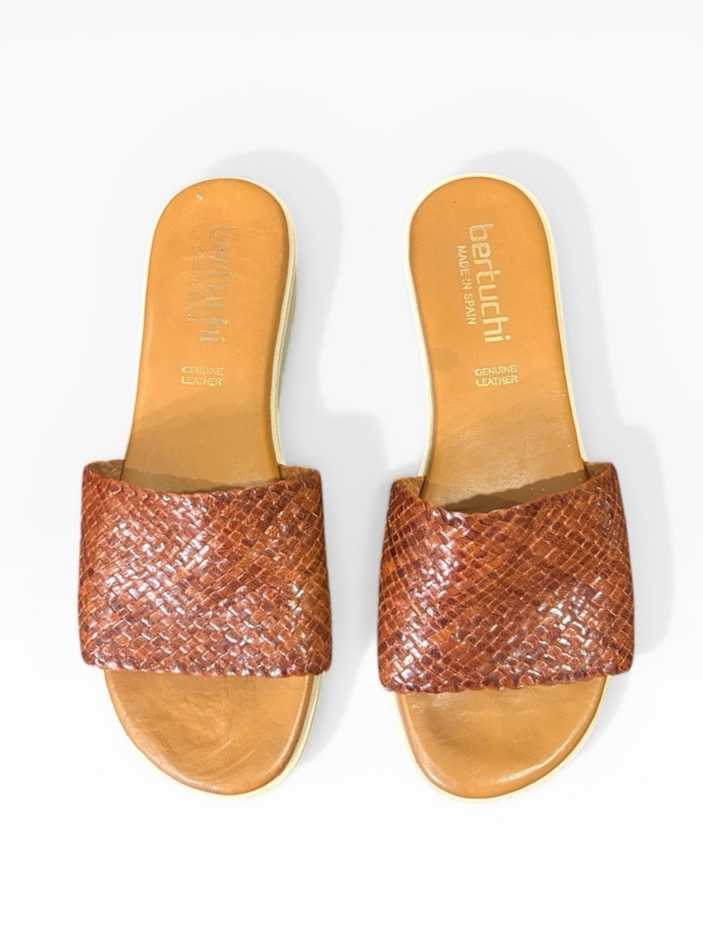 Bertuchi Snakeskin Print Women's Tan Leather Slide Sandals Size 9